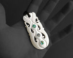 Hand-Carved Maori Bone Pendant with Three Pāua Shell Inlays (83mm x 40mm)