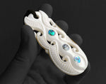 Hand-Carved Maori Bone Pendant with Three Pāua Shell Inlays (83mm x 40mm)