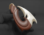 Hand-carved Hawaiian Makau wood fish hook necklace with a bone barb insert from Tuwharetoa Bone.