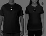 Hand carved Maori bone Hei Matau fish hook necklace with black adjustable cord, worn by male and female models