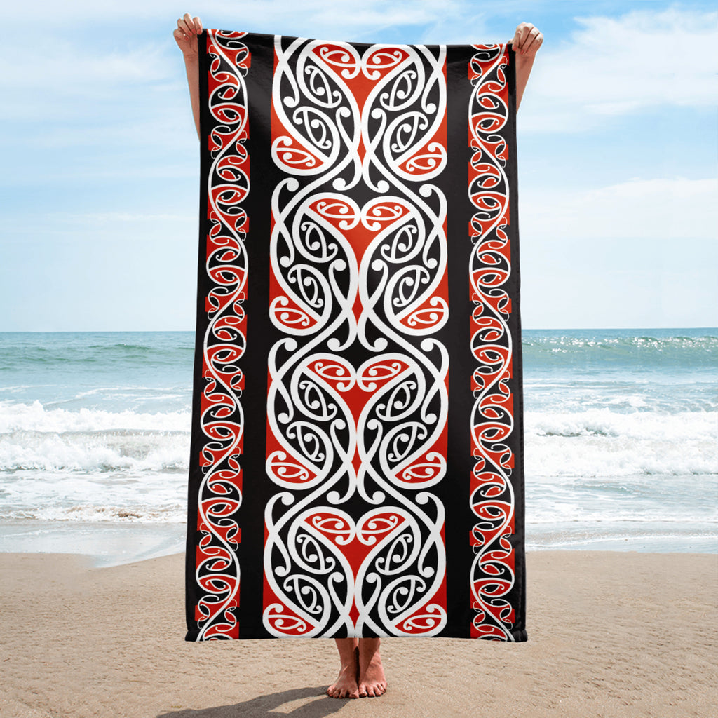 New Zealand Maori Beach Towel with Kowhaiwhai Pattern