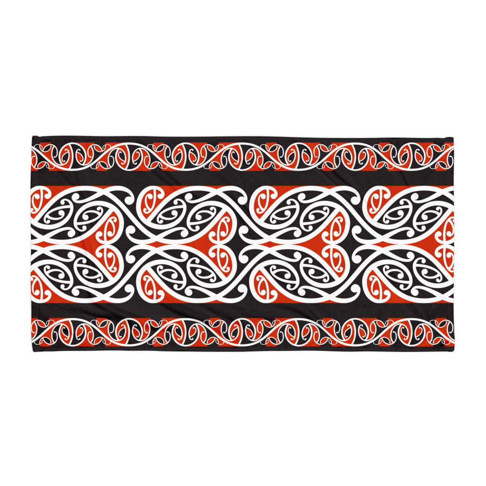 New Zealand Maori Beach Towel with Kowhaiwhai Pattern