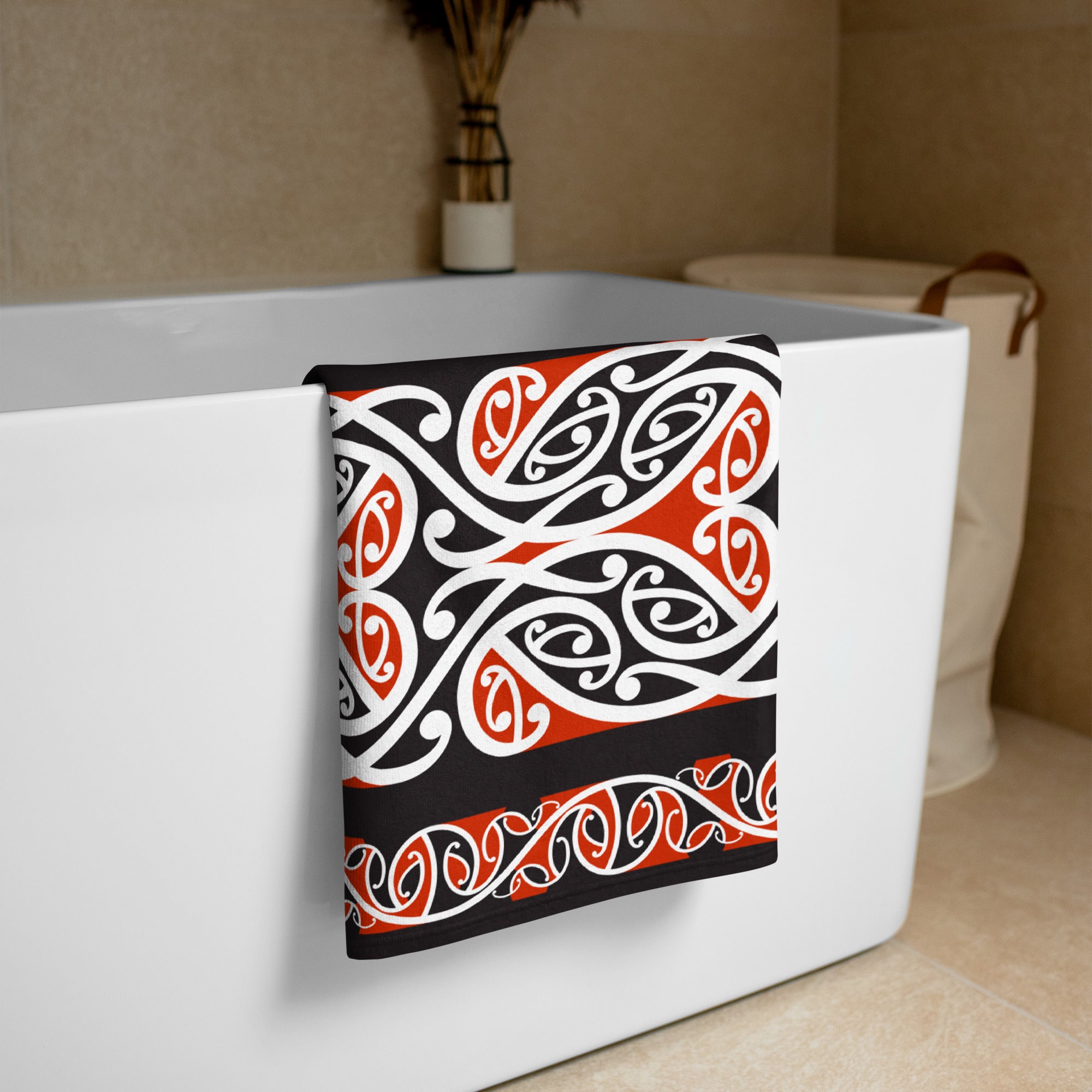 New Zealand Maori Beach Towel with Kowhaiwhai Pattern