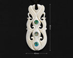 Hand-Carved Maori Bone Pendant with Three Pāua Shell Inlays (83mm x 40mm)