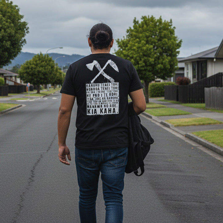 Maori T-Shirt | Toki Karakia Design - Kia Kaha Strength