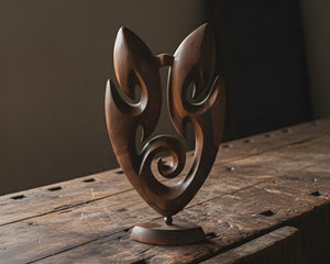 Modern Maori Inspired Wooden Sculpture | Polynesian Tribal Koru Art Carving