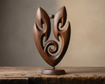 Modern Maori Inspired Wooden Sculpture | Polynesian Tribal Koru Art Carving