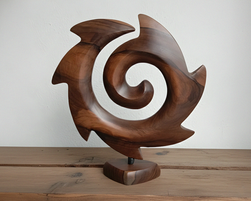 Modern Maori Inspired Wooden Sculpture | Polynesian Tribal Koru Art Carving