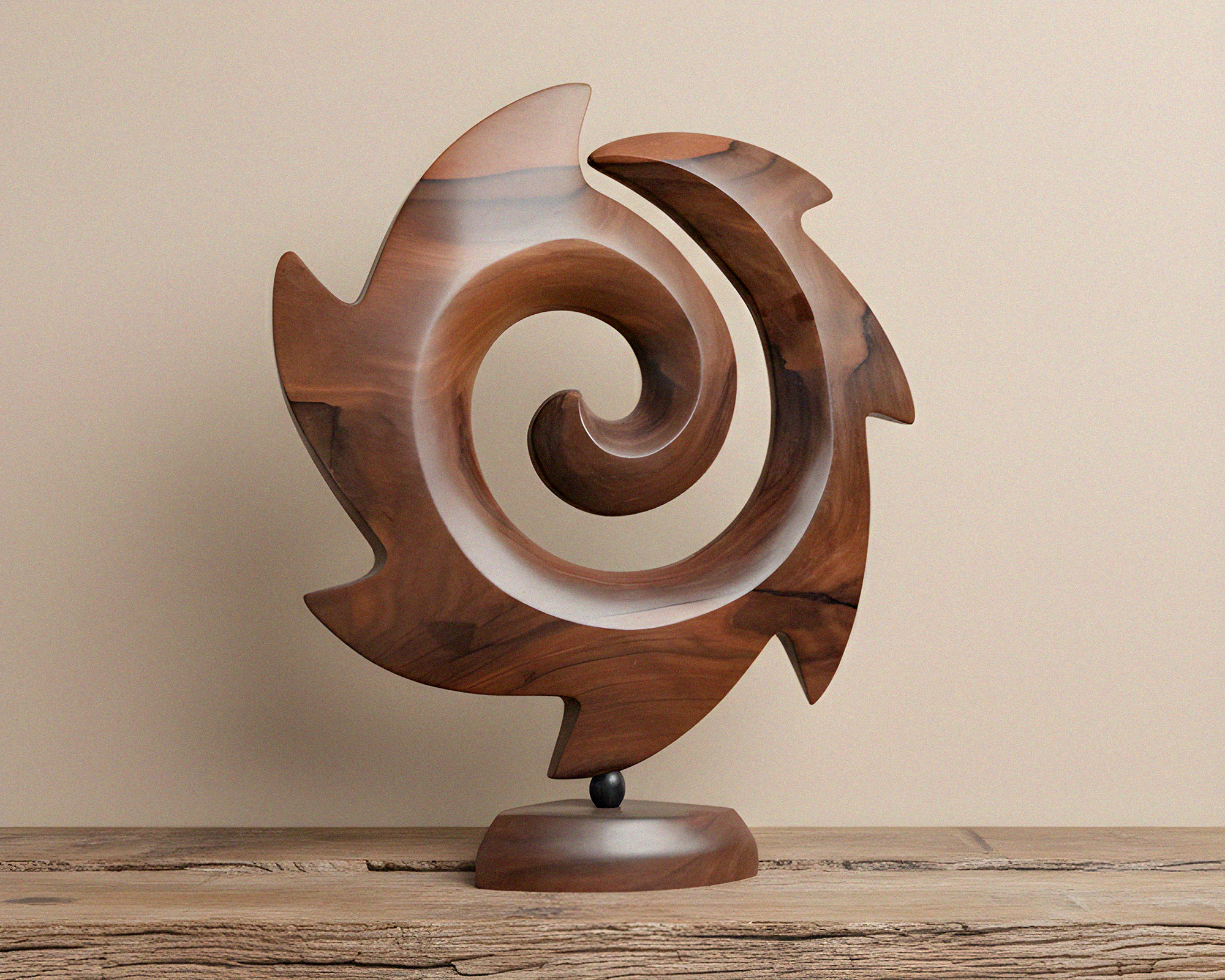 Modern Maori Inspired Wooden Sculpture | Polynesian Tribal Koru Art Carving