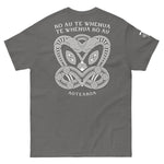 Maori T-Shirt with modern Koruru ancestor carving and "Ko Au Te Whenua" quote about the land.