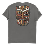 Unisex Maori T-Shirt with multi-colored Abstract Geometric Koruru Mask Design in Picasso style.