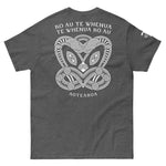 Maori T-Shirt with modern Koruru ancestor carving and "Ko Au Te Whenua" quote about the land.