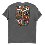 Unisex Maori T-Shirt with multi-colored Abstract Geometric Koruru Mask Design in Picasso style.
