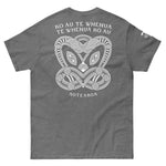 Maori T-Shirt with modern Koruru ancestor carving and "Ko Au Te Whenua" quote about the land.