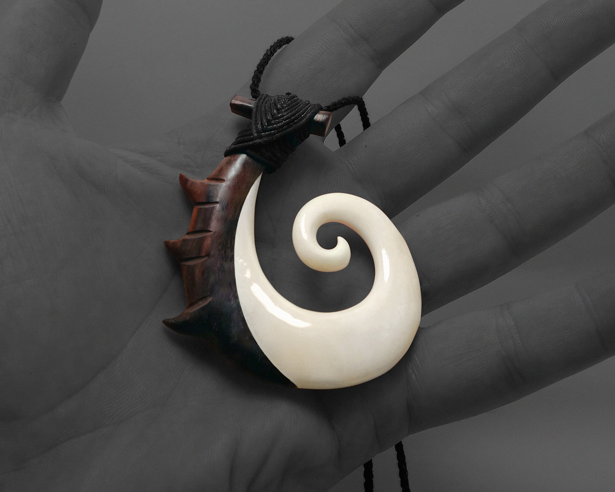 bone fish hook size Wood & Bone Hei Koru Matau Fish Hook 70mm