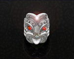 Silver Ring with Red Cubic Zirconia - Maori God of War Tumatauenga