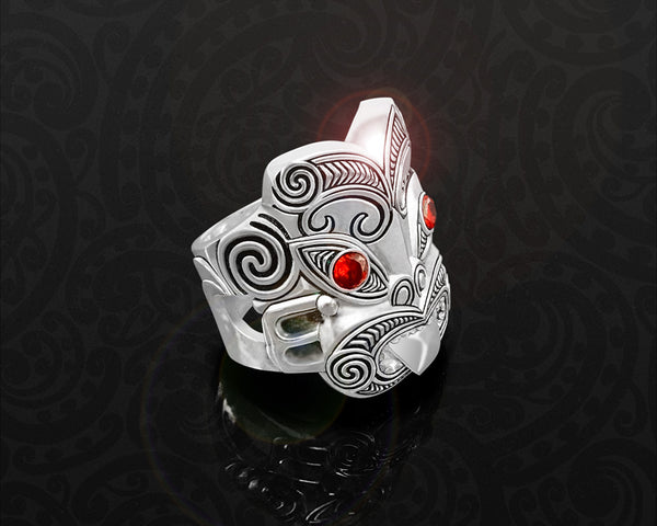 Maori Silver Ring Tumatauenga Warrior (NZ) Tuwharetoa Bone