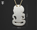 back view of hand-carved Maori bone Tiki pendant necklace detailing  smooth bone finish