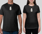 Front view of hand-carved Maori bone Tiki pendant necklace worn on models