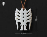 Hand-carved pendant featuring a stylized frigate bird, inspired by the Melanesian Tema Breastplate showing measurements 