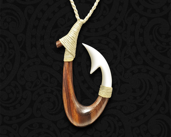 Traditional Wood & Bone Hei Matau Fish Hook 40mm